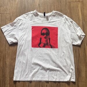 Divided White Tee with Red Graphic